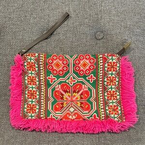 Colorful Embroidered Clutch with Fringe